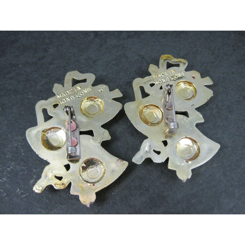 Vintage Christmas Bell Brooches Lot of 2 Hong Kong